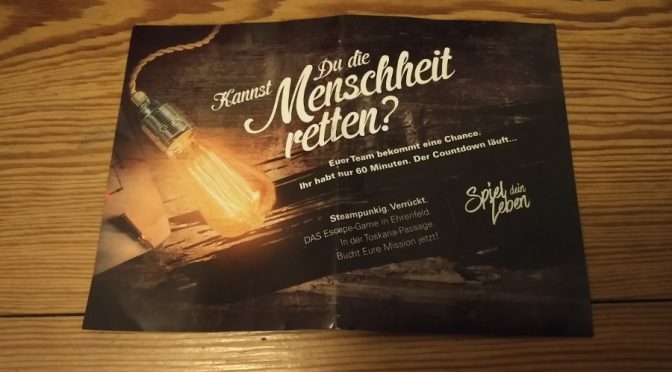 Flyer für das Steampunk Escape Game bzw. den Steampunk Escape Room in Köln